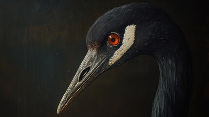 Fototapeta premium Close-up crane portrait against dark backdrop
