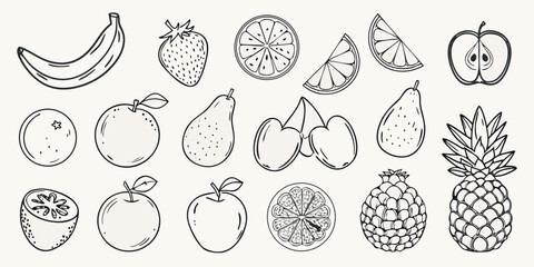 Fototapeta premium Fruit Sketches Collection Black And White Line Art Illustration