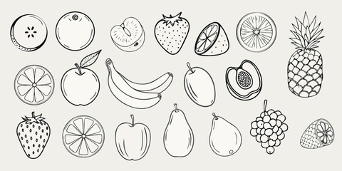 Fototapeta premium Fruit Sketch Collection Black And White Line Art Illustration