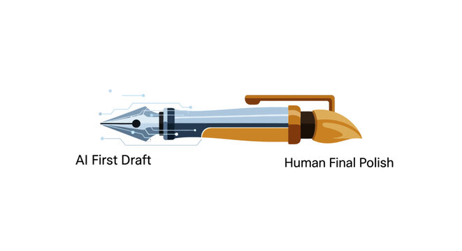 AI First Draft vs Human Final Polish: Conceptual Image of Writing Tool Hybrid