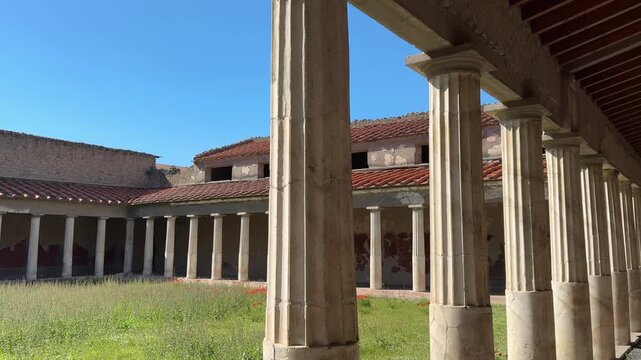 Ancient Column Pillars and Peristyle Courtyard Architecture of Roman Villa