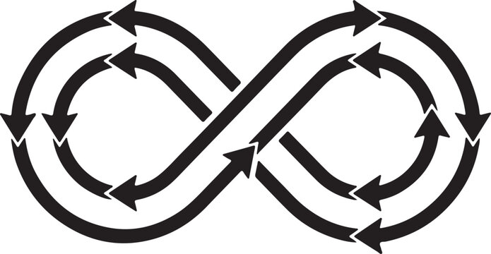 Dual direction loop arrow graphic with clockwise and counterclockwise flow silhouette