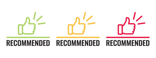 Obraz premium Recommended Icon with Thumbs Up Symbol, Customer Approval and Positive Feedback Vector