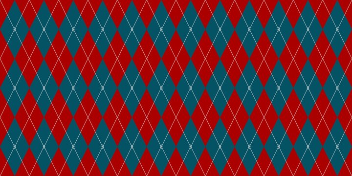 Traditional red and teal green argyle wallpaper. Seamless diamond grid with classic floral details. A timeless, versatile pattern suitable for school uniforms, knitwear, and winter apparel.