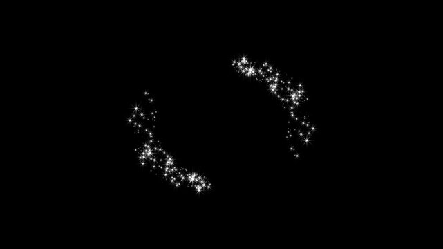Glowing sparkle stars line animation, white twinkling particles shimmer, magic glitter dust trail, star sparkle vector doodles, sparkling star transition effect on black screen. 4k video