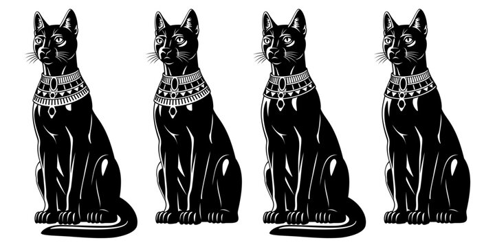 Egypt Cat of Bastet Goddess. Different black and white versions set.