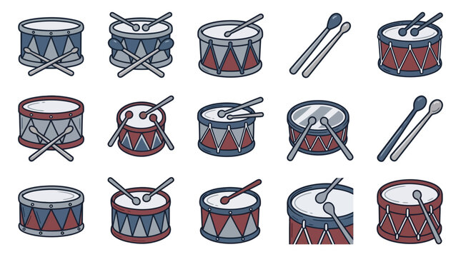 Blue and red drum icons with wooden drumsticks.