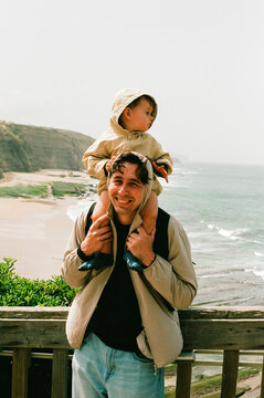 Traveling Dad with Toddler by Ocean View, Captured on Film