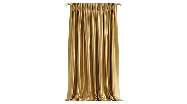 Golden curtain hanging on rod.