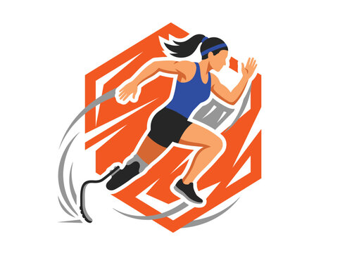 Prosthetic Runner Woman Sprinting with Blade Leg Vector Illustration