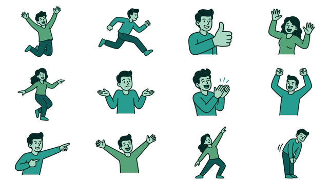 Human gestures and body language character icons
