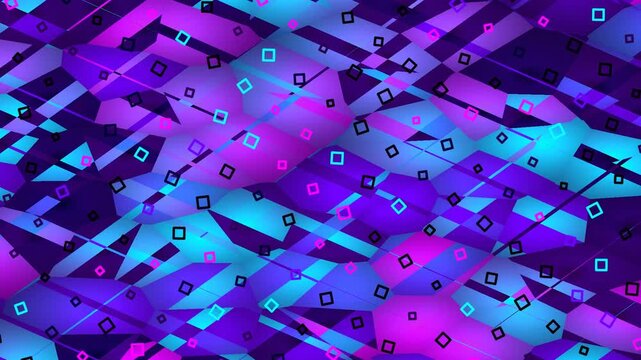 Abstract geometric pattern with squares and diamonds in purple blue pink gradient