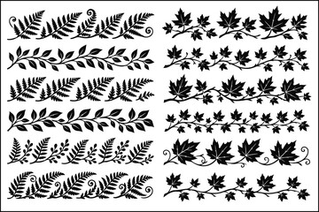 Set of black floral leaf and fern border design elements Vector © mr
