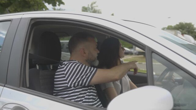 Woman practice driving car exam driver licence control licence