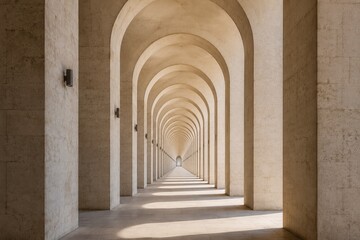 Obraz premium receding. Endless architectural arcade with identical arched structures receding into the distance. real-estate listings.
