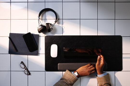 Workspace With Tablet and Headphones