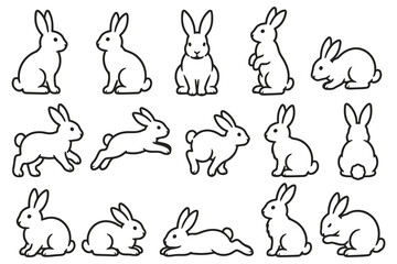 Obraz premium Set of cute bunny rabbit line art drawings Vector