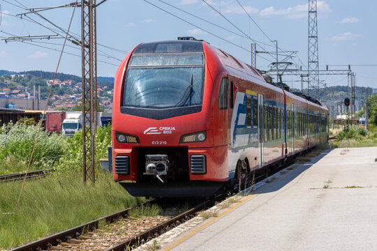 SrbijaVoz Passenger Train at Valjevo Railway Station, Serbia