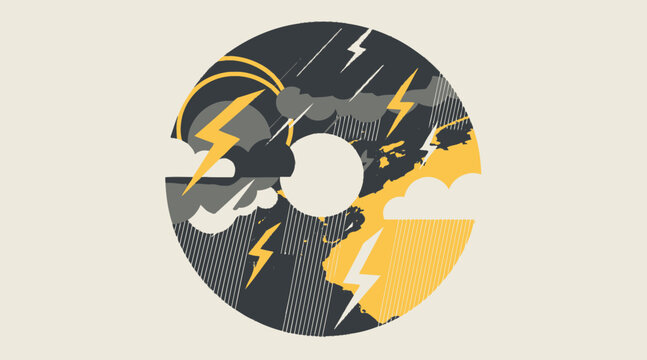 Abstract lightning bolt circular design graphic.