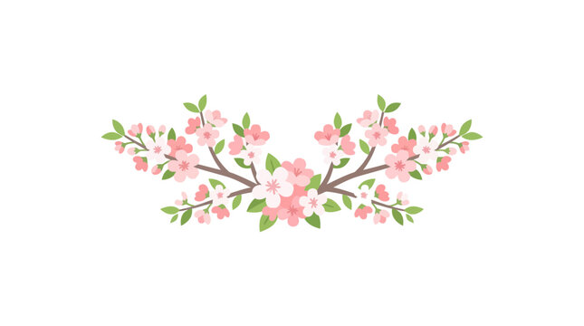 Delicate Cherry Blossom Branch Banner - Pink Flowers and Green Leaves