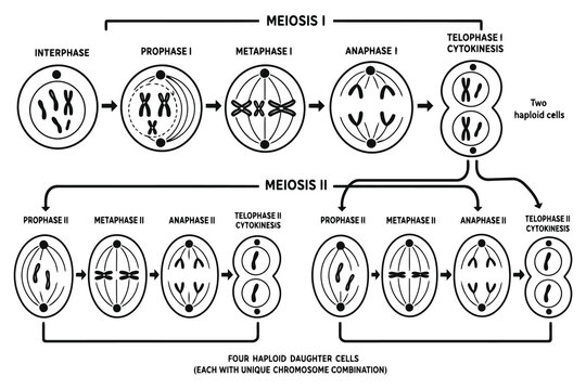 Educational diagram showing the stages of meiosis cell division Vector
