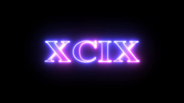 From the Glitch effect arises Roman numerals XCIX. Then the TV turns off. Alpha channel Premultiplied - Matted with color black