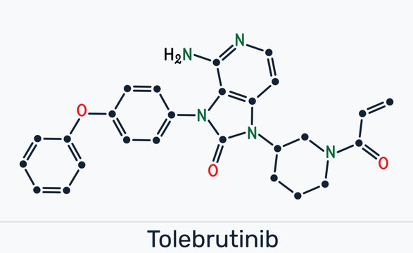 Tolebrutinib drug molecule. BTK inhibitor, Bruton's tyrosine kinase inhibitor, multiple sclerosis treatment.