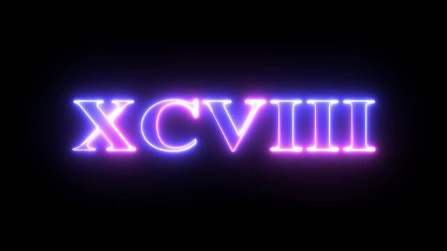 From the Glitch effect arises Roman numerals XCVIII. Then the TV turns off. Alpha channel Premultiplied - Matted with color black