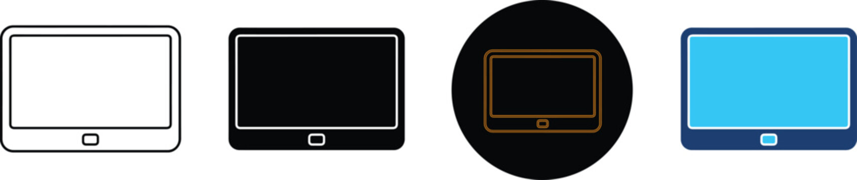 Four distinct styles of tablet computer icons on white background