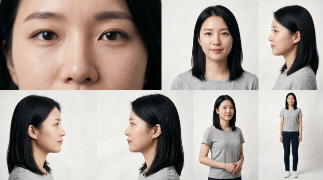 Portrait collage of a young Asian woman showing different angles and close-ups