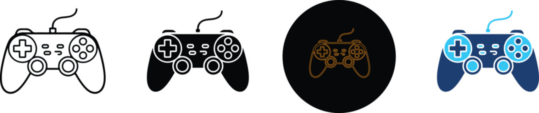 Four distinct variations of a classic wired video game controller