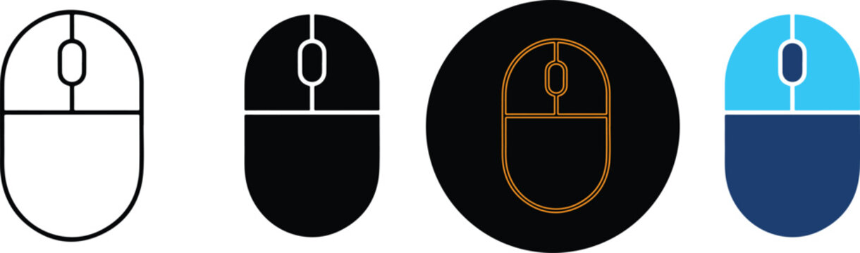 A collection of four distinct computer mouse icon design variations