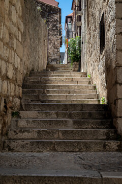 Typical narrow street in the Old City of Dubrovnik, Croatia