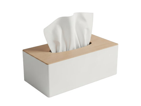 White tissue box with wooden lid isolated on transparent background