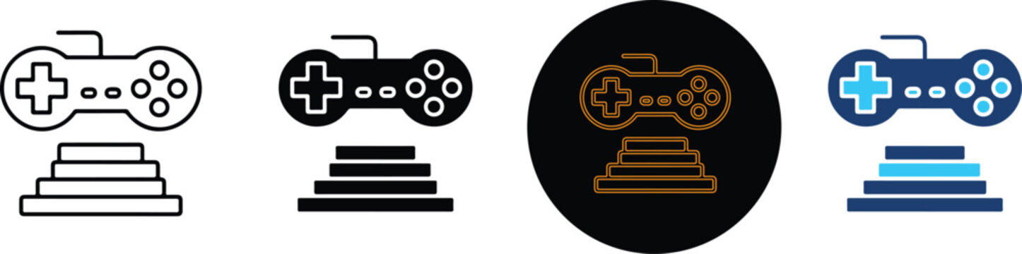 Four distinct styles of video game controller icons in row