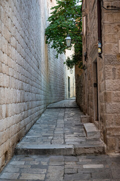 Typical narrow street in the Old City of Dubrovnik, Croatia