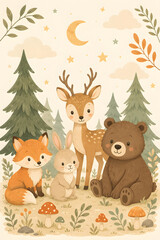 Naklejka premium Woodland Animals Nursery Poster