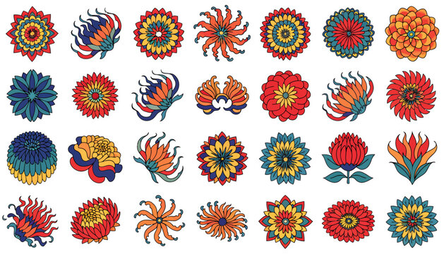 Colorful Abstract Floral Patterns, Geometric Flower Designs Collection