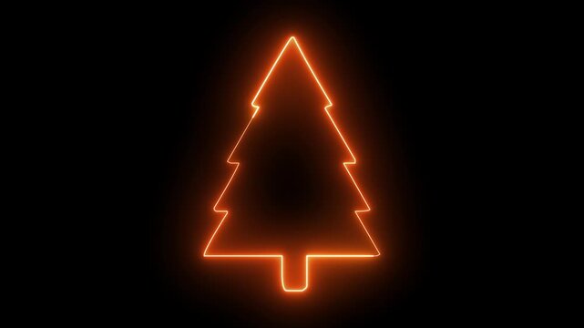 Glowing neon christmas tree outline animation on black background