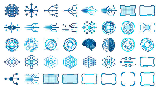 Collection of futuristic AI and technology UI elements design