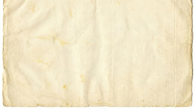 Old vintage paper sheet with watermark and deckle edges