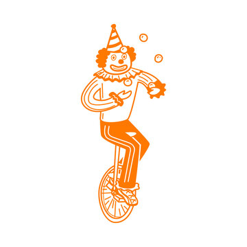Vector illustration in minimal linear style of a funny clown in circus show.