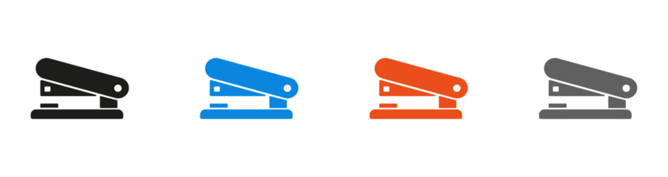 Stapler icon set, for office supplies, stationery, paper binding, workspace, and business. Vector collection.