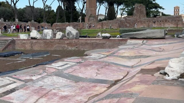 Caved In Floor and Brick Foundations in the Imperial Palace of Palatine Hill Rome