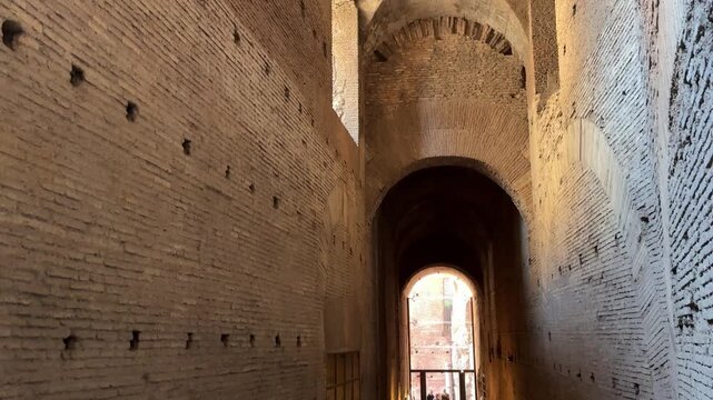 Ancient Arched Brick Hallway Inside the Imperial Palace on Palatine Hill Rome