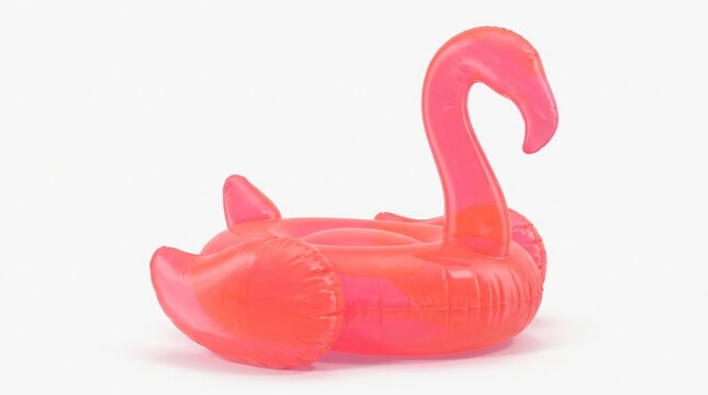 Neon coral pink flamingo inflatable pool float toy for summer vacation and leisure swimming activities isolated on white background