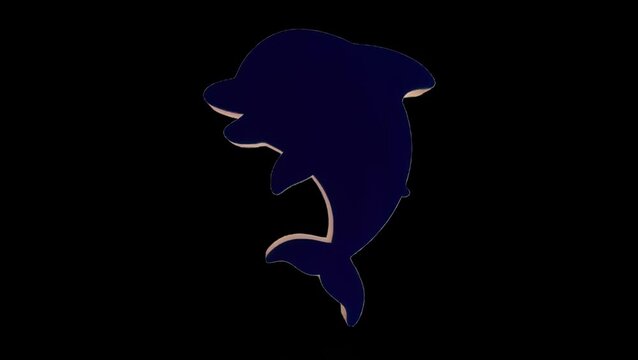 3d render of a golden dolphin silhouette, a metallic marine mammal icon representing ocean life, luxury, and aquatic elegance