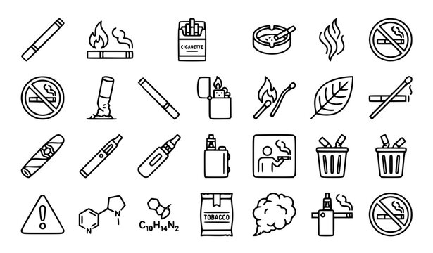 Cigarette Linear Icon Set Editable Stroke Smoking Symbol Vector Collection