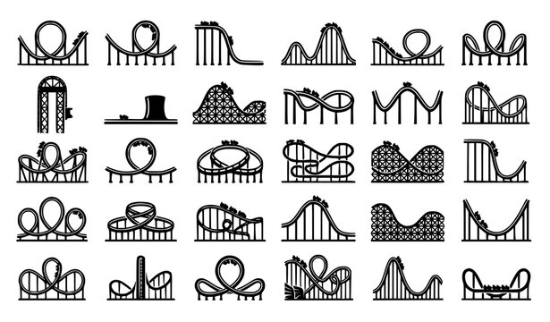 Amusement Park Roller Coaster Silhouette Collection with Loop Track Vector Icons