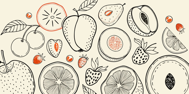 Fruits And Berries Hand Drawn Sketch Style Illustration